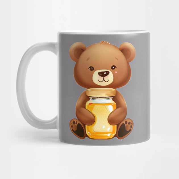 cute baby bear holding honey jar by RandyArt